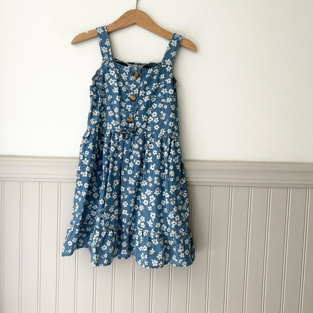 Little Lass Girls 5 Blue White Floral Kids Button Cotton Dress